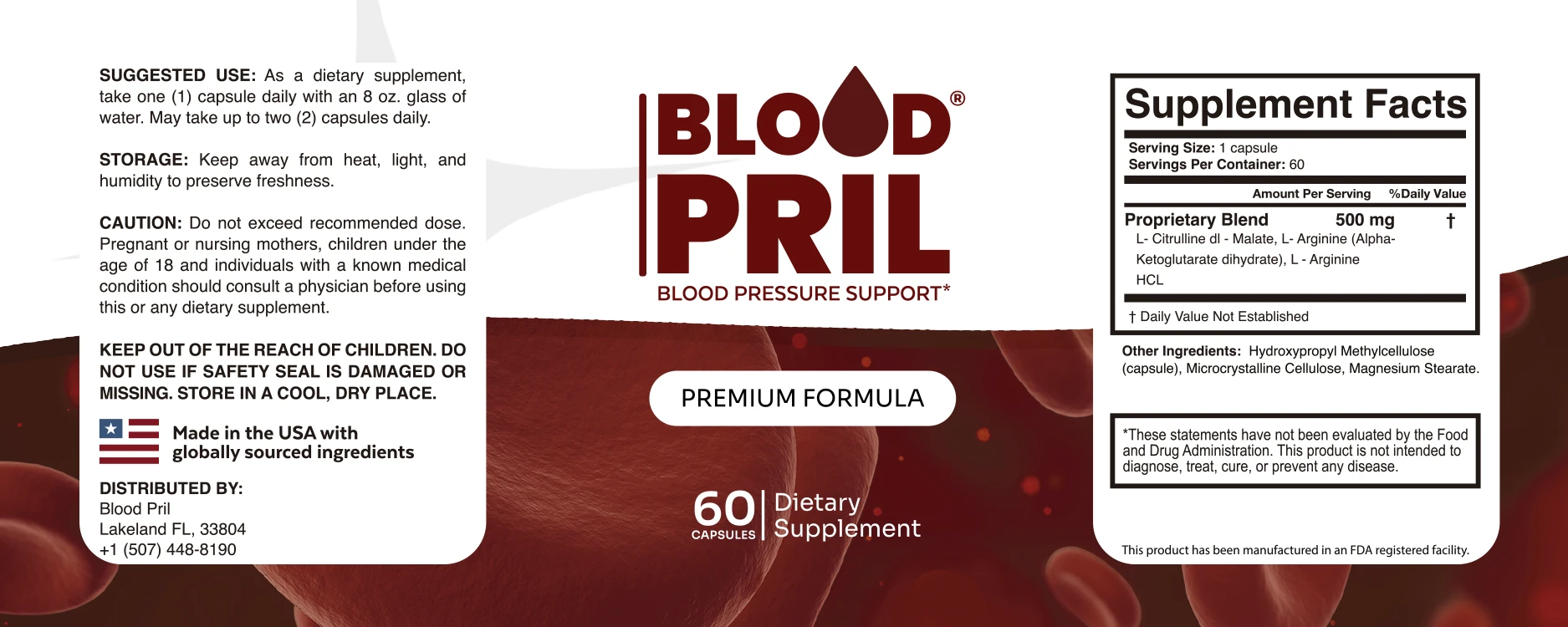 BloodPril supplement facts label