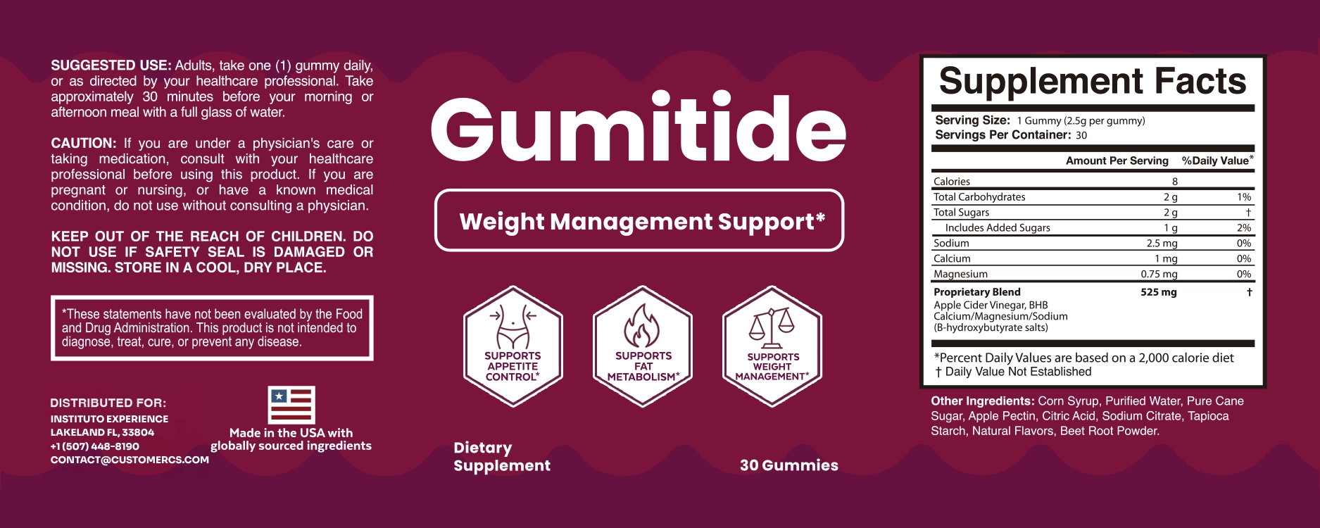 Gumitide supplement facts label